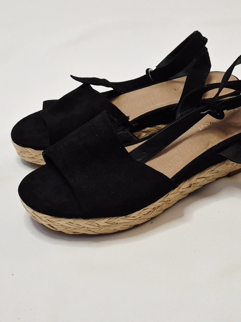 Lane Bryant Black Suede-Look Ankle Tie Espadrille Sandals